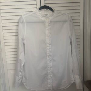 Gap "The Classic Shirt" with a ruffled collar.